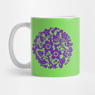 Traditional Chinese Paper Cutting Floral Pattern - Hong Kong Retro Vivid Lime Green with Purple Symbol Mug